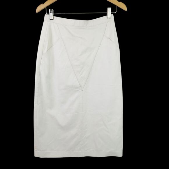 TARAZZIA VTG SZ 9/10 Leather Midi Length Pencil Skirt In White NWT Dead Stock - Picture 8 of 9